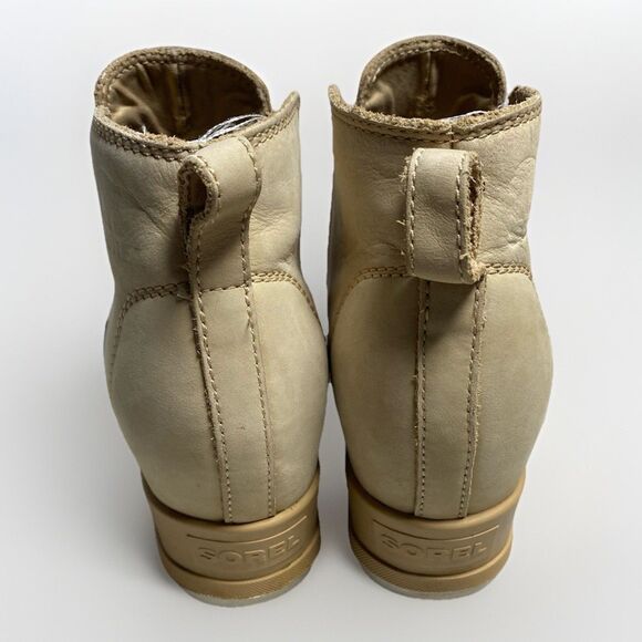 Sorel Womens Evie Tan Leather Waterproof Pull On Wedge Ankle Booties Size 8 VGC - Picture 4 of 9